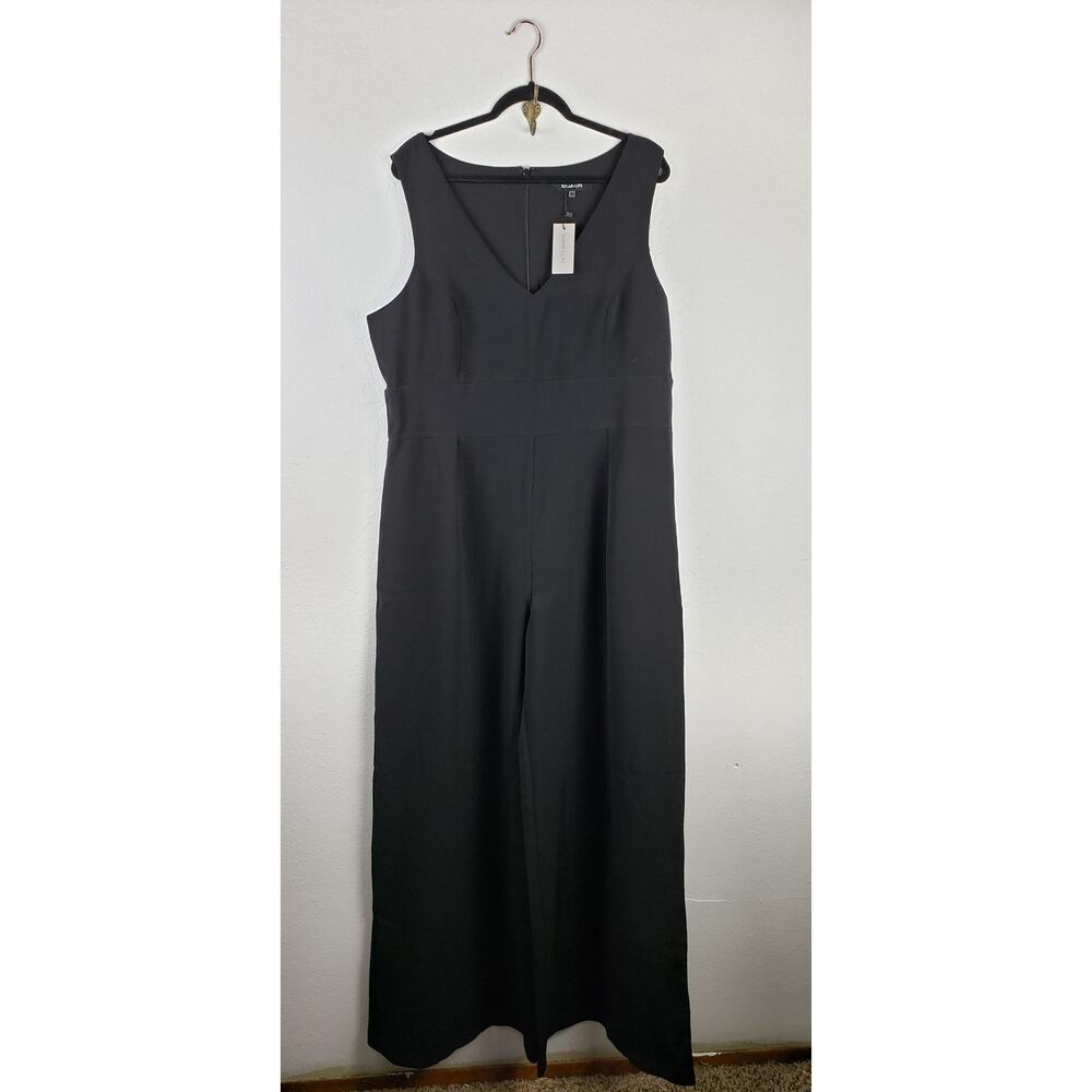 Sugar + Lips Women's XXL Sleeveless Wide Leg Jumpsuit Solid Black Minimalist New